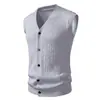 Cardigan de Tricô Masculino Gola V Outono e Inverno Comércio Exterior Moda Europeia e Americana Padrão Torcido Colete Suéter Sem Mangas