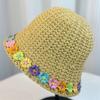 Sombrero de pescador de punto con ala floral pequeña para mujer, estilo coreano, para verano, para exteriores, protector solar, sombrero de playa adelgazante.