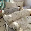Ins Floral Todo Algodón Encaje Juego de Cuatro Piezas Clase A Apto para la Piel Estilo Princesa Estilo Coreano Funda Nórdica de Algodón Puro Sábana Plana Sábana Ajustada Juego de Tres Piezas 4