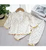 Conjunto Infantil Primavera e Verão Gaze Plissada Novo Roupa de Casa Pijama Conjunto de Roupa Externa para Bebê 1-3 Anos Estilo Princesa