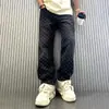 2024 Jacquard Full Print High Street Fashion Brand Ins Design Sense Jeans Loose Straight Washed Wide-Leg Calças Compridas