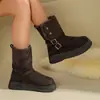 Botas de invierno cálidas de algodón con forro de lana, suela gruesa, que aumentan la altura, estilo transfronterizo con hebilla, botines o botas de media pantorrilla retro, para mujer, colección de invierno