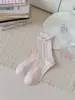 Calcetines rosas para mujer, estilo otoño e invierno, calcetines dulces de encaje floral hasta la mitad de la pantorrilla, calcetines apilados de encaje tridimensional estilo coreano ins