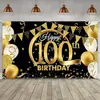 Nueva Decoración para Fiesta de Cumpleaños Cartel Negro y Dorado para Fondo de Fotomatón de Aniversario con Estampado Dorado