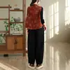 Toma real: 26 nuevo chaleco sin mangas estampado estilo chino, con botón de nudo chino tradicional, un top versátil y elegante para principios de otoño