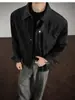 Jaqueta masculina retro americana patchwork com lapela, outono, corte limpo, casaco de workwear desconstruído estiloso e solto