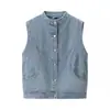Altamente Recomendado! Colete Feminino Azul Jeans Estilo Coreano Inspirado na Chanel com Bordas Desfiadas para Camadas
