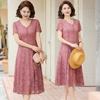 Vestido de encaje Verano Nuevo Rosa Vestido de Madre Moda para Mujeres de Mediana Edad y Mayores Vestido con Cuello en V que Reduce la Edad