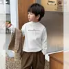 Camiseta térmica infantil dupla face, estilosa camiseta de manga comprida para outono e inverno para meninos, gola alta, blusa quente de gola redonda
