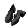 Zapatos de Mocasín de Cuero Suave Suela Gruesa Estilo Británico Combinan con Todo para Mujer Tacón Grueso Tacón Alto de una Sola Capa Zapatos Pequeños que Aumentan la Altura Zapatos Pequeños de Cuero