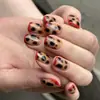 Unhas Vestíveis Outono e Inverno Novas Quadradas Curtas Vermelhas Borda Francesa Curta Estampa de Leopardo Unhas Postiças Removíveis Unhas para Manicure