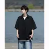 Nova Camiseta Masculina de Verão 2026 Falsa de Duas Peças com Decote V, Manga Curta, Gola Reversível, Caimento Solto, Tecido Waffle Pesado, Tamanho Grande Tendência