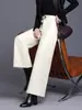 Pantalones de cuero genuino de marca auténtica Haining para mujer, colección primavera/otoño 2026, largo de nueve puntos, piel de oveja, pierna ancha, corte recto, casual, moderno