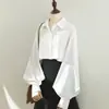 Camisa Blanca de Estilo Francés con Cuello Solapa para Mujer, Corte Holgado, Mangas Largas de Farol, Versátil para el Lugar de Trabajo y el Uso Diario, Transfronteriza Europea y Americana de Amazon