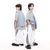 Moda Infantil Hip Hop Roupas de Verão Marca de Moda Hip Hop Manga Curta Hiphop Roupa de Performance Retro Macacão Jeans Masculino e Feminino