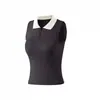 Conjunto de tênis esportivo novo de verão com gola polo, bojo no peito, color block, secagem rápida, top esportivo sem mangas, conjunto de tênis feminino