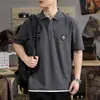 Camiseta Polo Patchwork Pesada de Verão com Gola Manga Curta Camisa Polo Masculina Solta Tamanho Grande Pessoas Gordas Extra Grande Masculina Manga Curta
