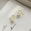 Pendientes de botón redondos de plata de ley S925 Yuan, estilo retro francés, con perla de imitación, para mujer, con un toque de lujo ligero, pendientes de verano