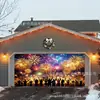 Fondo de Año Nuevo para garaje transfronterizo, patio exterior con globos de color champán dorado, pancarta de fiesta y accesorios para fotos