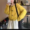 Cárdigan de punto francés corto de cuello redondo para mujer 2025 Nuevo Otoño Invierno Holgado Perezoso Pequeño Suave Esponjoso Suéter Cardigan