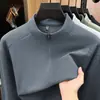 Moletom com zíper parcial, camiseta masculina de manga comprida, novo estilo 2026, corte solto, versátil, popular entre jovens, peça para outono/inverno