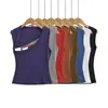 2599-26 Estilo Primavera Cuello Redondo Pequeño Chica Picante Irregular Hueco Chaleco Deportivo Ceñidor de Cintura Ajustado Camiseta Base Camiseta con Hermoso Diseño de Espalda