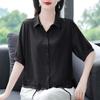 Camisa de linho de algodão Feminina Verão 2024 Novo Estilo Barriga Cobrindo Top Moda Elegante Camisa Pequena Camisa Manga Curta