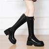 Botas Curtas de Solado Grosso com Salto Bloco na Cor Maillard para Mulheres, Novas Botas de Couro Retrô Outono e Inverno 2026