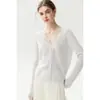 Cárdigan de cachemir con ribete de encaje, cuello en V para mujer, suéter corto, cárdigan de lana tejido, manga larga, nuevo estilo otoño/invierno