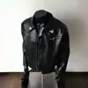 Jaqueta de Couro Curta Preta Masculina Solta Larga Roupa de Trabalho Streetwear Cool High-End American High Street Roupa de Motociclista