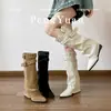Impresionantes Botas Largas de Tacón Grueso con Punta Afilada Estilo Coreano para Mujer, Novedad Otoño 2025, Botas Altas de Tubo Plegadas por Encima de la Rodilla