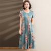 Vestido Floral de Chiffon de Manga Curta da Mamãe Feminino Verão Novo Meia-Idade e Idoso Saia Nobre Feminina Saia Longa 50 Anos