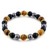 Pulseira Elástica de Amazonita, Obsidiana, Hematita e Ametista Masculina Olho de Tigre Tripla Conta Atacado