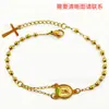 (Pulsera Cruz Colgante de Cola de 3m) Pulsera Cruz de Acero Inoxidable Grabada para Exportación con Cuentas de 3 mm
