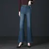 Em estoque Primavera Outono Novos Jeans Femininos Slimming Flattering Micro Flare Cintura Alta Boca de Sino Calças Femininas Soltas Flattering