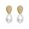 Pendientes Europeos y Americanos de Nuevo Estilo con Circonita Microincrustada en Forma de Gota de Agua, Pendientes de Perla de Concha Elegantes y de Moda, Clavos para Orejas de Acero Inoxidable Chapados en Oro Real de 18 Quilates