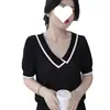 Moda Versátil Doce e Bonito Estiloso Primavera e Verão Novo Gola Quadrada Fresco Seda Manga Curta Blusa Emagrecedora Tricô Suéter
