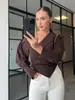 Transfronterizo Principios de Otoño Francés Suave y Romántico Diseño Elegante Hombros Descubiertos Cuello en V Cintura Manga Larga Camisa Top de Gama Alta