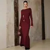 Estilo Europeo y Americano Exportación Invierno para Mujer Nueva Moda Color Puro Cuello Redondo Vestido Ajustado Decorativo Metálico Vestido de Manga Larga