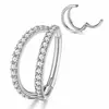 Anillo nasal de acero inoxidable, sin costuras, cerrado, con doble aro de circonita, para cartílago, tabique nasal, piercing nasal