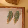 Estilo Europeo y Americano Gancho de Oreja con Borla Colorida de Pedrería Personalidad Moda Aretes Largos Lujo Ligero Alto Grado Elegante Temperamento Aretes Exagerados