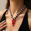 Collar de Playa Transfronterizo Europeo y Americano de Moda al por Mayor para Mujer con un Toque de Nicho, Cadena para Clavícula de Gama Alta con Cuentas Negras y Blancas