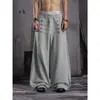 Pantalones de chándal unisex de estilo retro americano de corte, cintura elástica con múltiples botones, versátiles, holgados, casuales, de pierna ancha y caída.