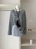 Top de Malha com Proteção Solar, Costas Abertas, Tecido de Seda Gelada e Linho, Estilo Japonês e Coreano para Mulheres, Camisa Cover-Up Listrada de Verão, Caimento Solto, Proteção UV