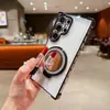 Funda de teléfono con soporte anticaídas de cuatro esquinas electrochapado para Samsung S24ULTRA tendencia S23 funda suave A55 agujero fino A54