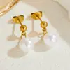 Pendientes de Perla de Lujo Ligero Estilo Francés de Venta Caliente Transfronteriza, Pendientes de Acero Inoxidable Dorado de 18K, Joyería para Orejas de Acero de Titanio de Gama Alta