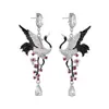 Pendientes de plata de aguja transfronterizos europeos y americanos con colgantes de grulla y gota de agua incrustados de diamantes, pendientes clásicos estilo hada, pendientes de diseño nicho para mujer