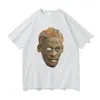 Camiseta Negra Estilo Americano Street Style con Estampado de Cabeza Negra Manga Corta Unisex Holgada Street Hip Hop Rapper Top