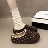 Pantuflas de Lana y Algodón Boken Retro de Lunares para Mujer Invierno Hogar Suela Suave Antideslizante Cálidas Lindas Calzado Exterior Zapato Peludo para Persona Perezosa
