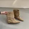 Primer Encuentro Jifa Botines Cortos de Punta Francesa Hebilla de Cuero Botas de Pantalón para Mujer 2026 Otoño/Invierno Nuevos Botas Martin de Tacón Grueso Holiday West